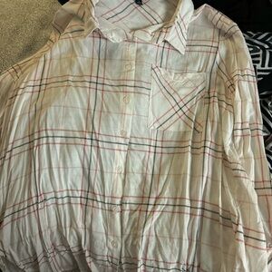 Torrid Stylish White and Pink Plaid Button-Up Shirt